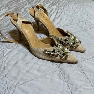 Elegant Beige Embellished Women's Heels